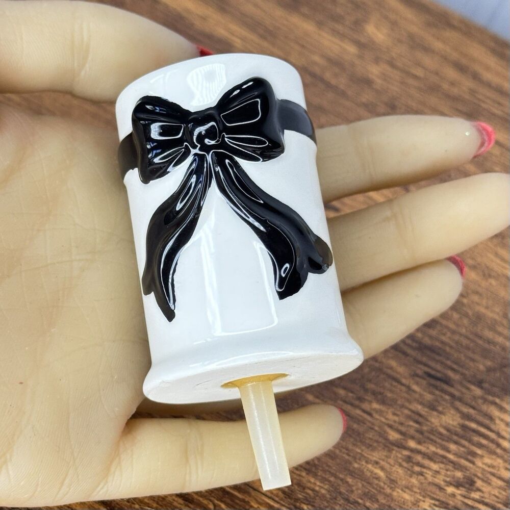 Nora Fleming Mini Black and White Bow Toothpick Holder Retire RARE HTF